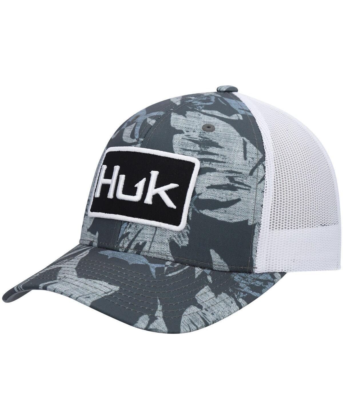 Mens Huk Graphite Ocean Palm Trucker Snapback Hat Product Image