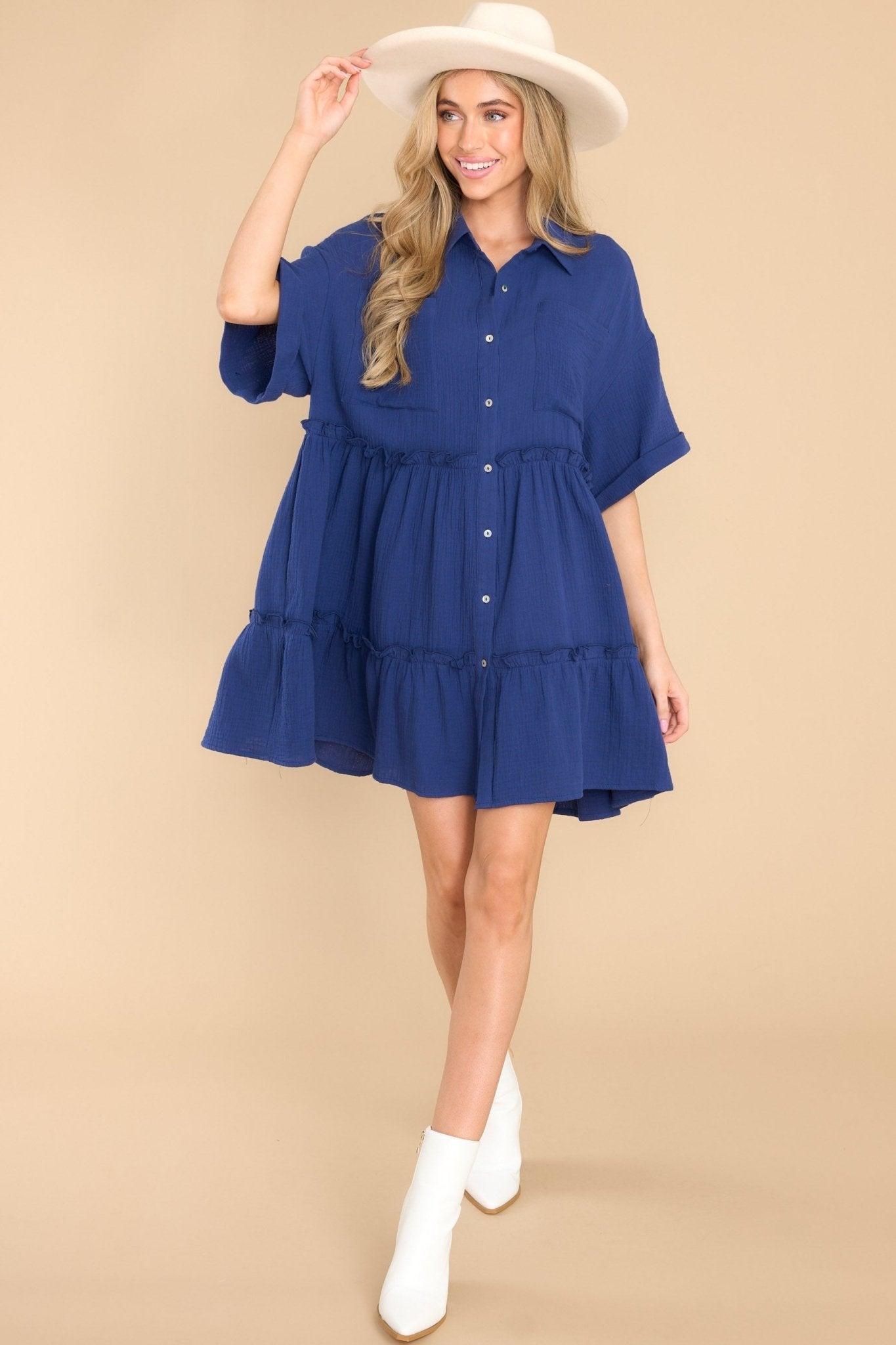 Aura My Best Self Navy Gauze Mini Dress Product Image