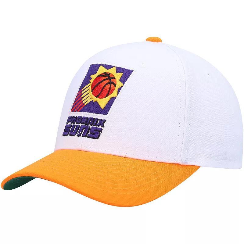 Mens Mitchell & Ness White/Orange Phoenix Suns Hardwood Classics Core 2-Tone 2.0 Pro Snapback Hat Product Image