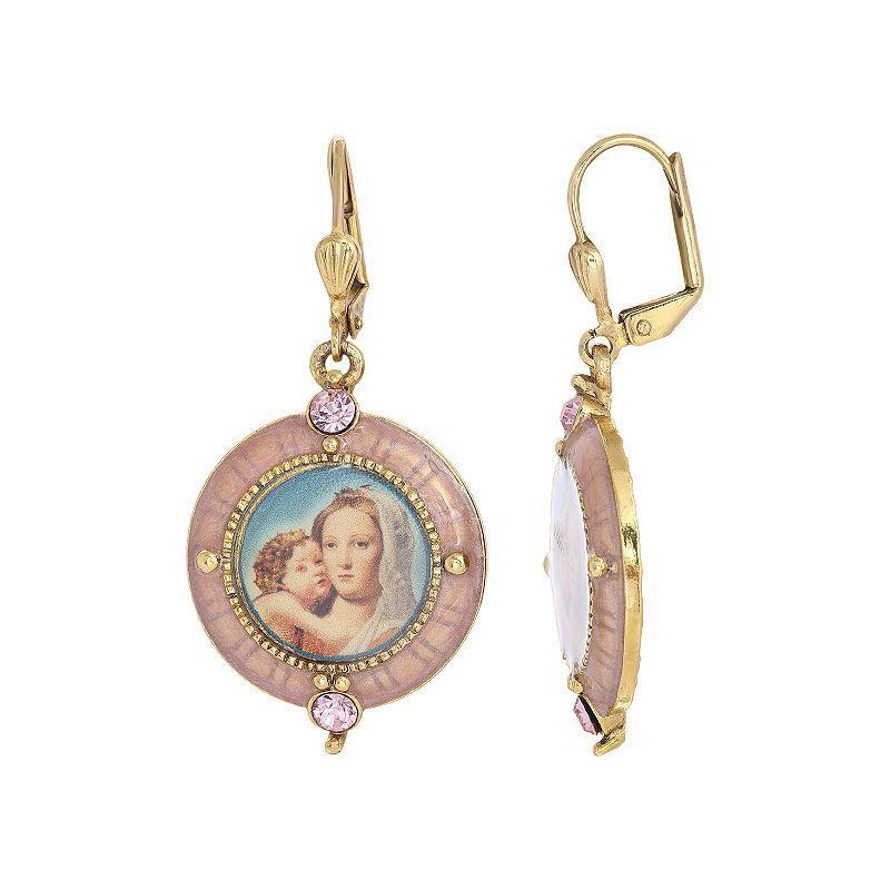 Symbols of Faith Enamel Mary and Child Drop Earrings, Womens, Pink Product Image