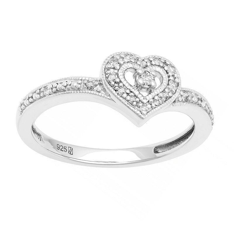 Love Always Sterling Silver 1/10 Carat T.W. Diamond Heart Promise Ring, Womens White Product Image