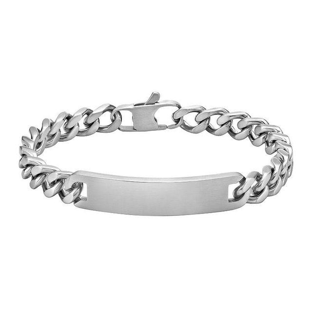 LYNX Mens Matte Stainless Steel Curb Chain ID Bracelet White Product Image