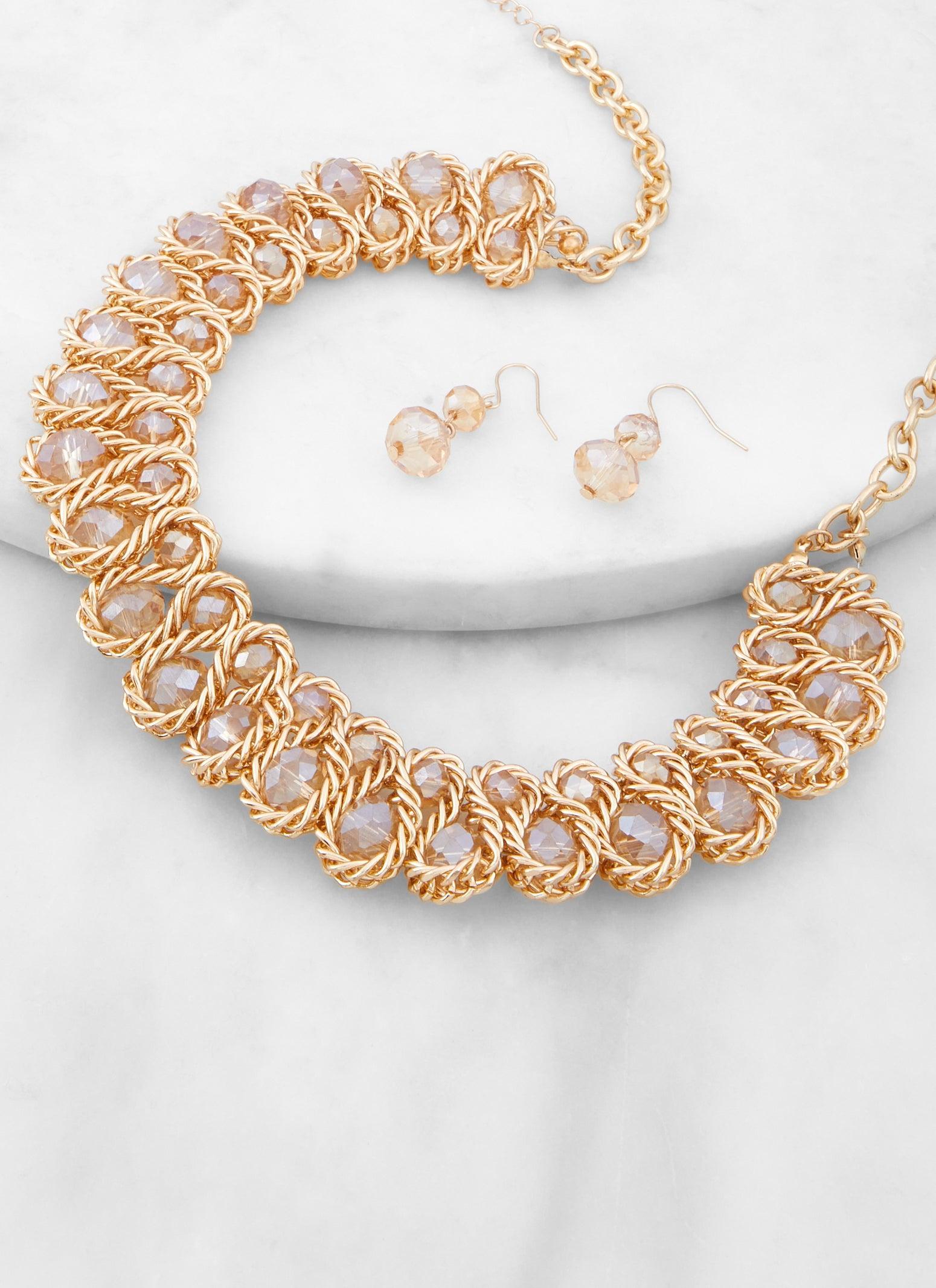 Rhinestone Snake Layered Chain Necklace and Hoop Earrings Trio Female Product Image