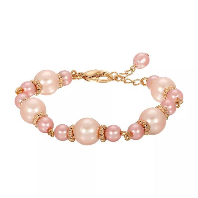 1928 Gold Tone Pink Pearl Bracelet, Womens Product Image