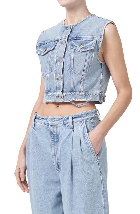 AGOLDE Leo Cropped Denim Vest In Fray Medium Washed Indigo Product Image