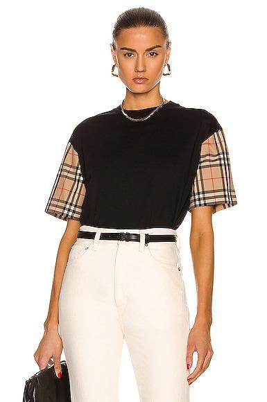 Burberry Carrick Check Sleeve T-Shirt Black. (also in L, M, XS). Product Image