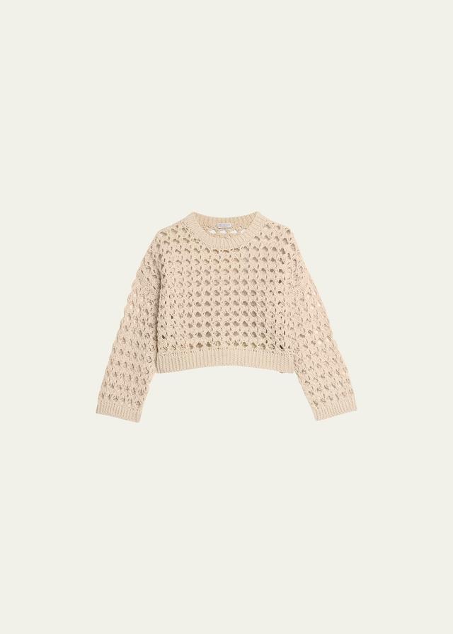 Womens Jute and Cotton Cropped Mesh Sweater Product Image