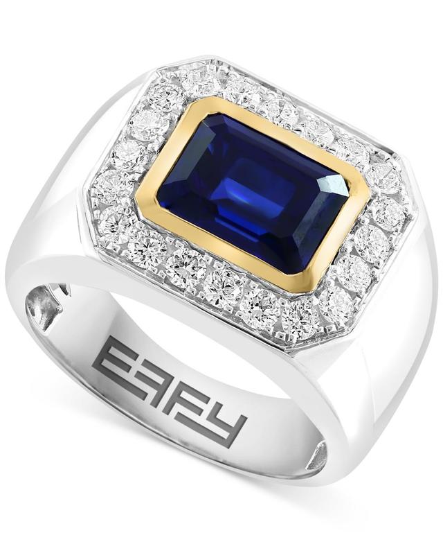 Effy Mens Lab Grown Sapphire (3-1/3 ct. t.w.) & Lab Grown Diamond (3/4 ct. t.w.) Halo Ring in 14k Two-Tone Gold Product Image