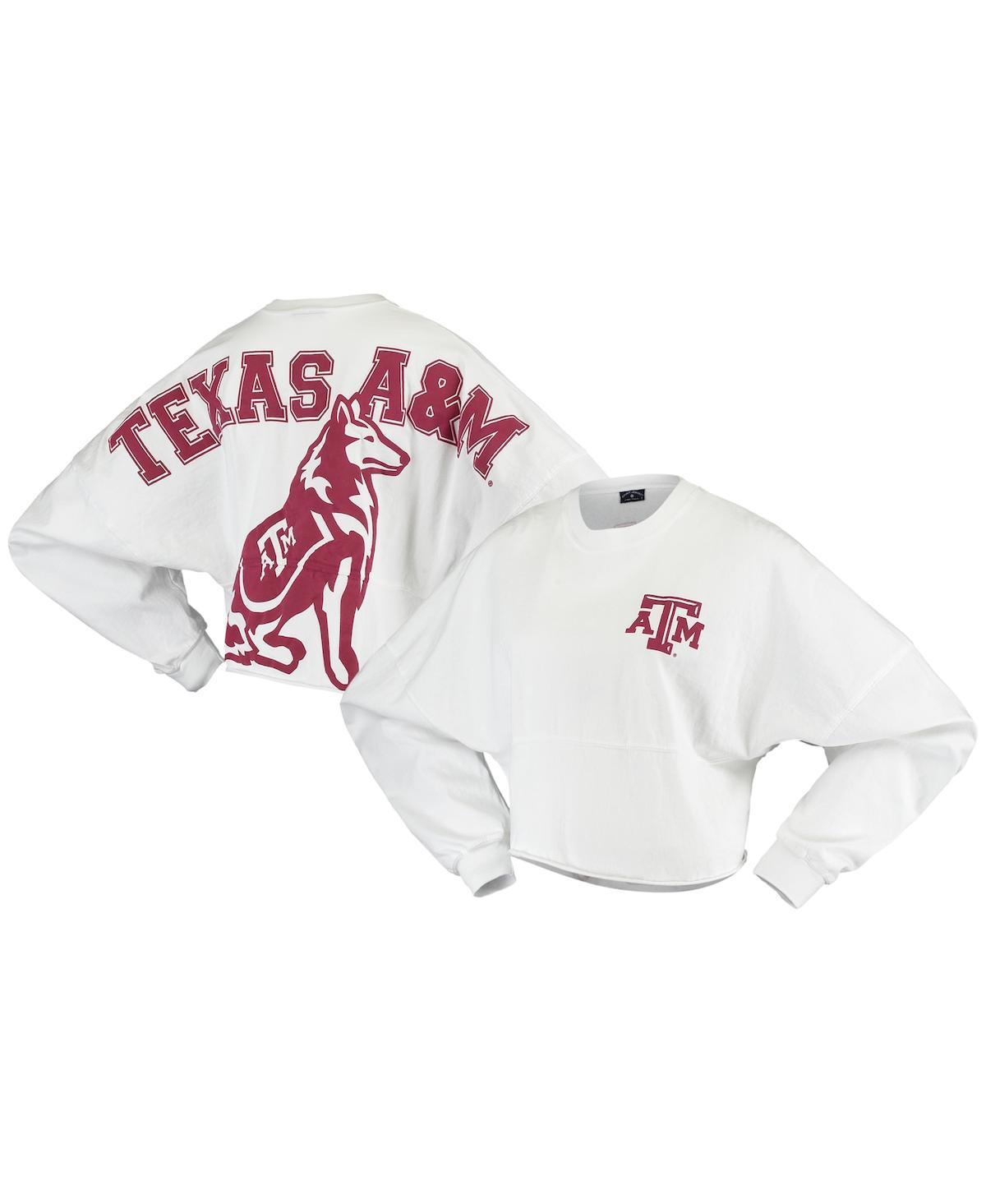 Womens White Texas A M Aggies Raw Hem Cropped Spirit Jersey Long Sleeve T-shirt Product Image