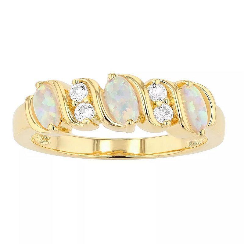 Gemminded 18k Gold over Sterling Silver Lab Created Opal Band Ring with Lab Created White Sapphire Accent, Womens Gold Tone Product Image