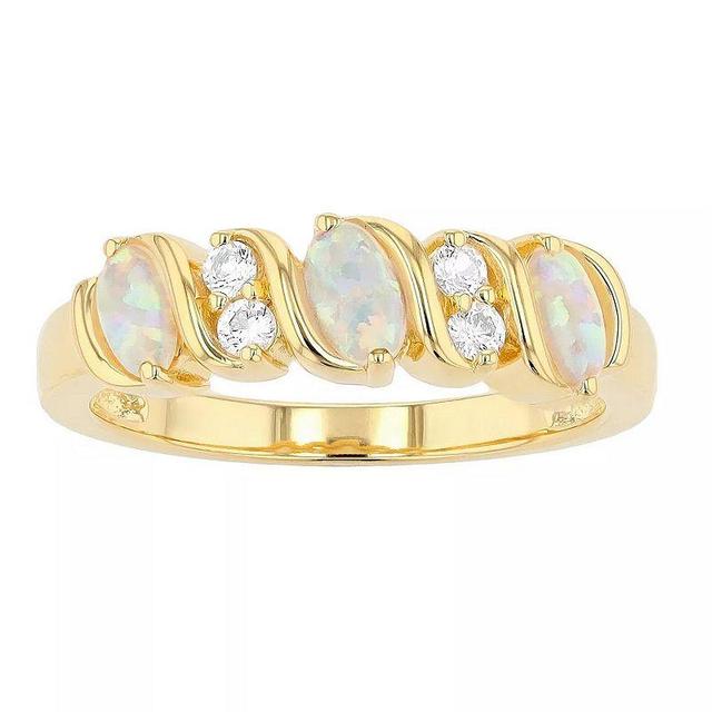 Gemminded 18k Gold over Sterling Silver Lab Created Opal Band Ring with Lab Created White Sapphire Accent, Womens Product Image