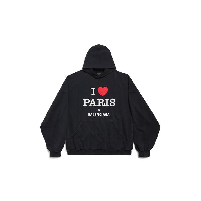 I Love Paris & Balenciaga Hoodie Large Fit in Black Faded Product Image