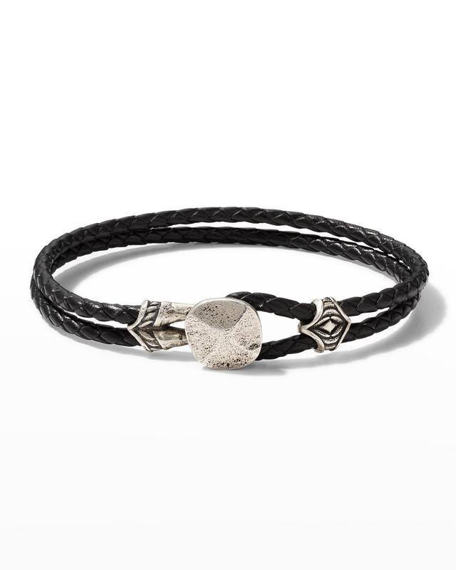 John Varvatos Collection Mens Sterling Silver & Leather Rivet Braided Bracelet Product Image