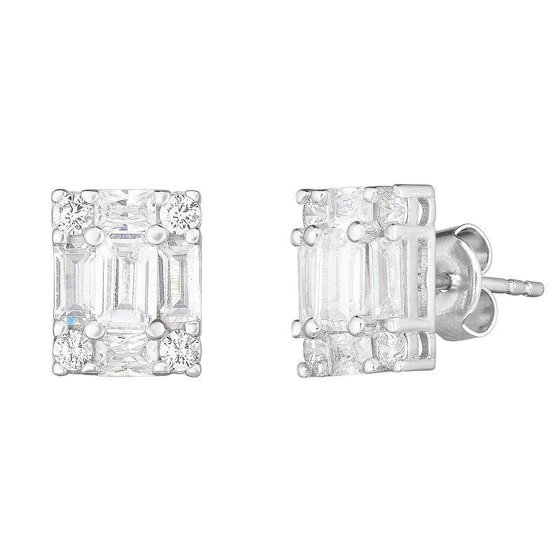 Sunkissed Sterling Cubic Zirconia Baguette Cluster Stud Earrings, Womens, Silver Tone Product Image