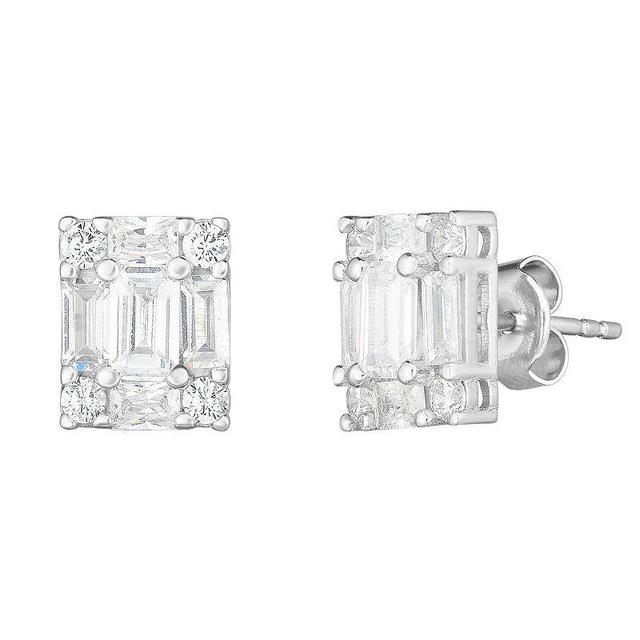 Sunkissed Sterling Cubic Zirconia Baguette Cluster Stud Earrings, Womens, Silver Product Image