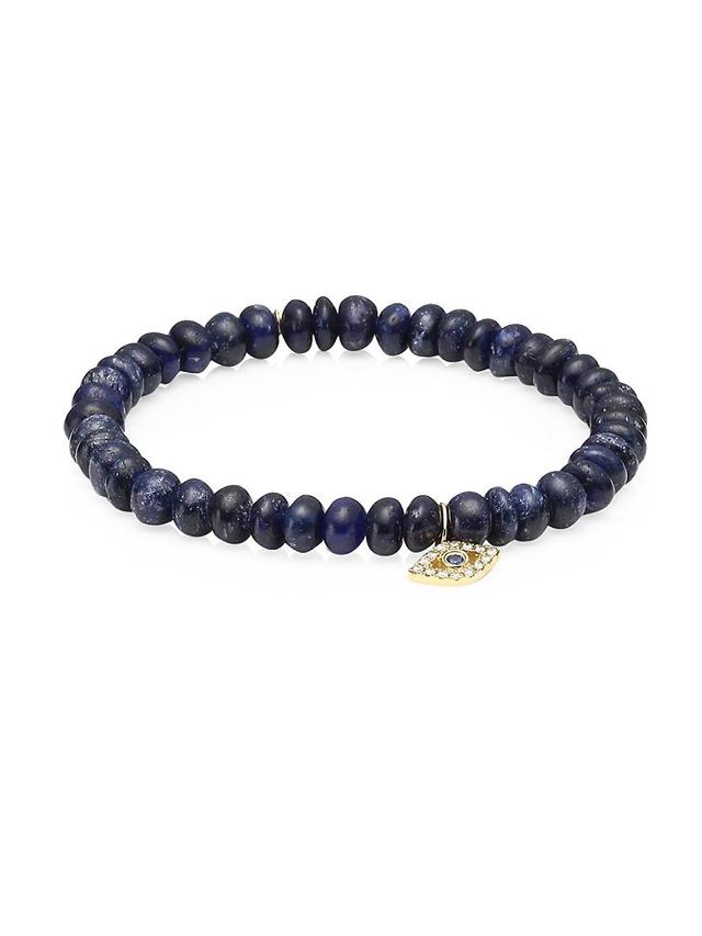 Womens Sapphire, Diamond & 14K Gold Rondelle Bezel Eye Bracelet Product Image