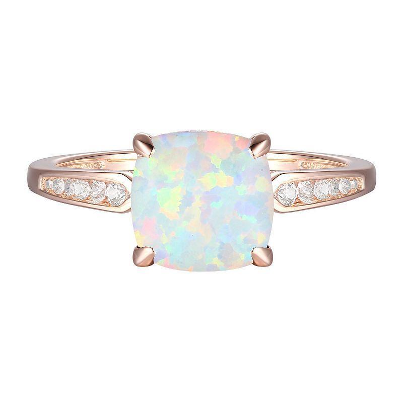 14k Rose Gold Over Silver Lab-Created Opal & Lab-Created White Sapphire Ring, Womens Pink Product Image