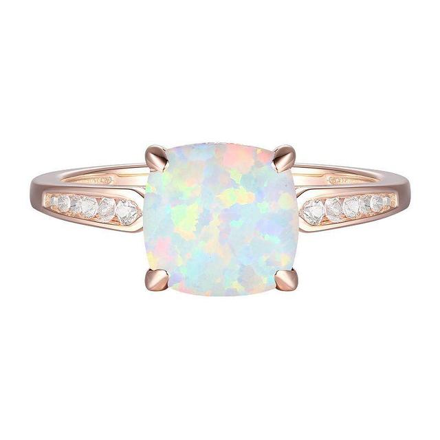 14k Rose Gold Over Silver Lab-Created Opal & Lab-Created White Sapphire Ring, Womens Pink Product Image