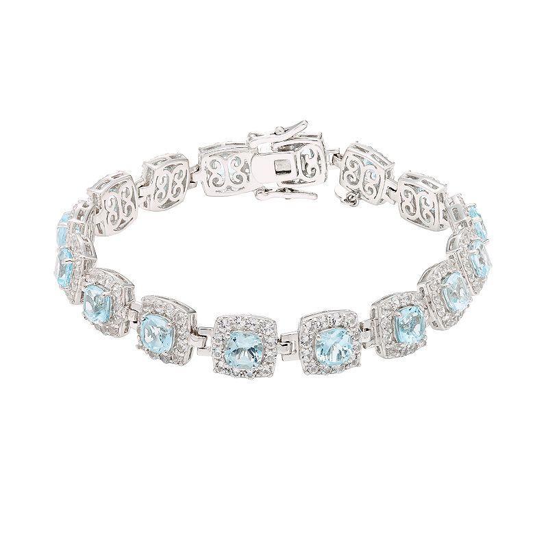 Sterling Silver Sky Blue Topaz & Lab-Created White Sapphire Halo Bracelet, Womens Product Image