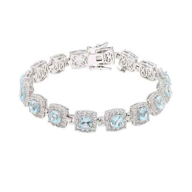 Sterling Silver Sky Blue Topaz & Lab-Created White Sapphire Halo Bracelet, Womens Product Image