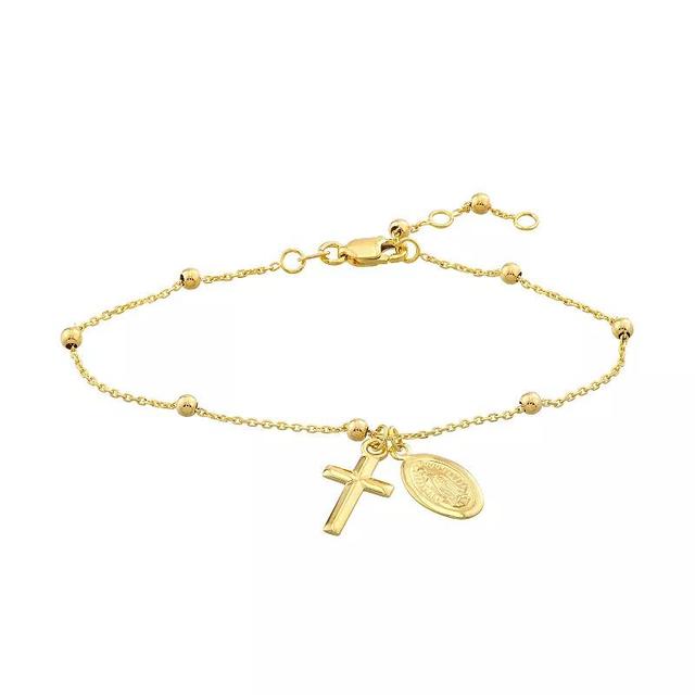 14k Gold Virgin Mary & Cross Bracelet, Womens Product Image