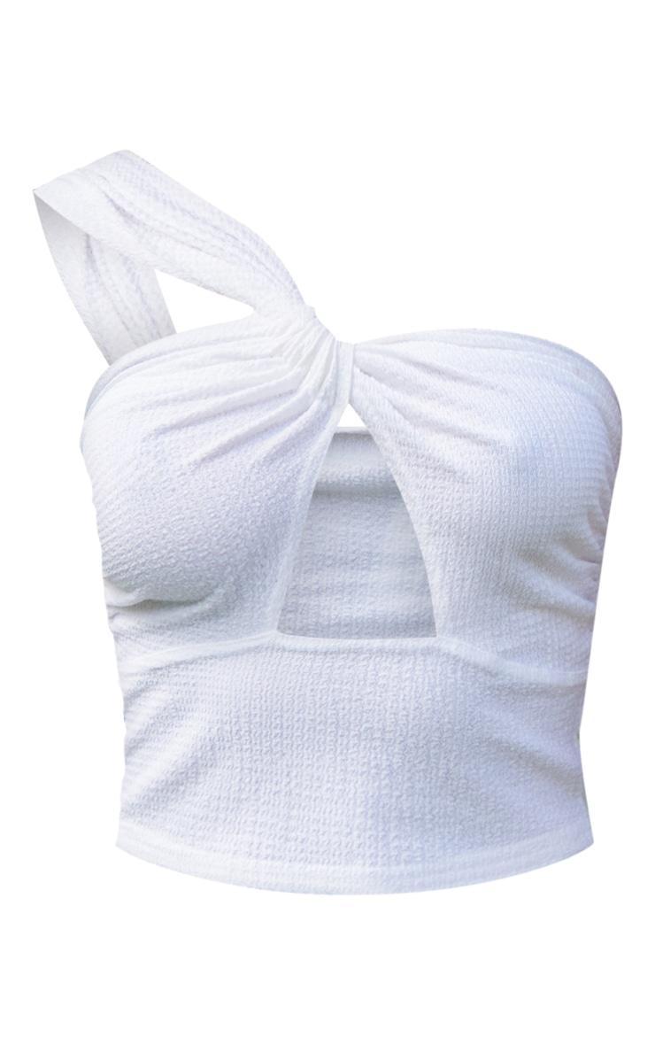 Ivory Textured Twist Front One Shoulder Crop Top Product Image