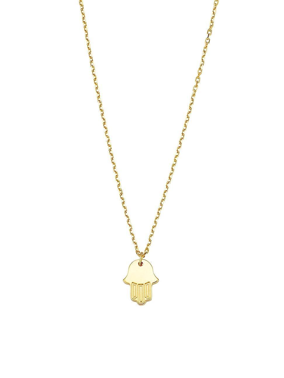 Womens 14K Yellow Solid Gold Hamsa Pendant Necklace Product Image