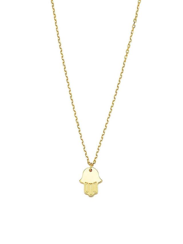 Womens 14K Yellow Solid Gold Hamsa Pendant Necklace Product Image