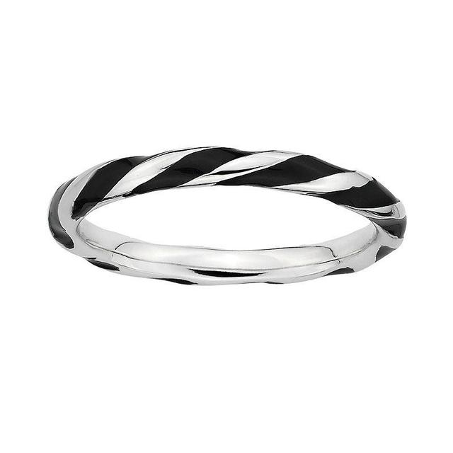 Stacks & Stones Sterling Silver Black Enamel Twist Stack Ring, Womens Grey Product Image