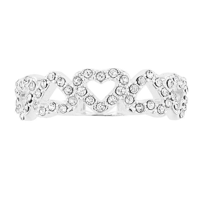 City Luxe Crystal Open Heart Band Ring, Womens Silver Tone Product Image