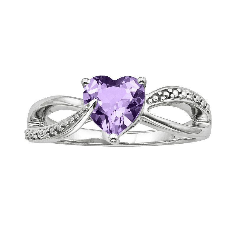 Sterling Silver Amethyst and Diamond Accent Heart Bypass Ring, Womens Purple Product Image