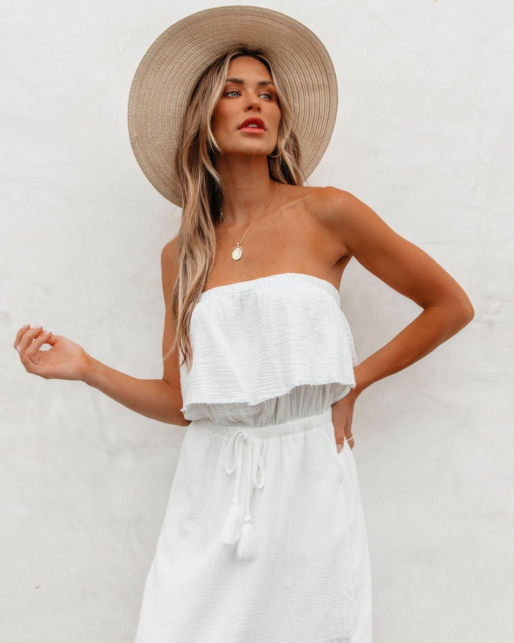 White Strapless Ruffled Maxi Dress - FINAL SALE Product Image