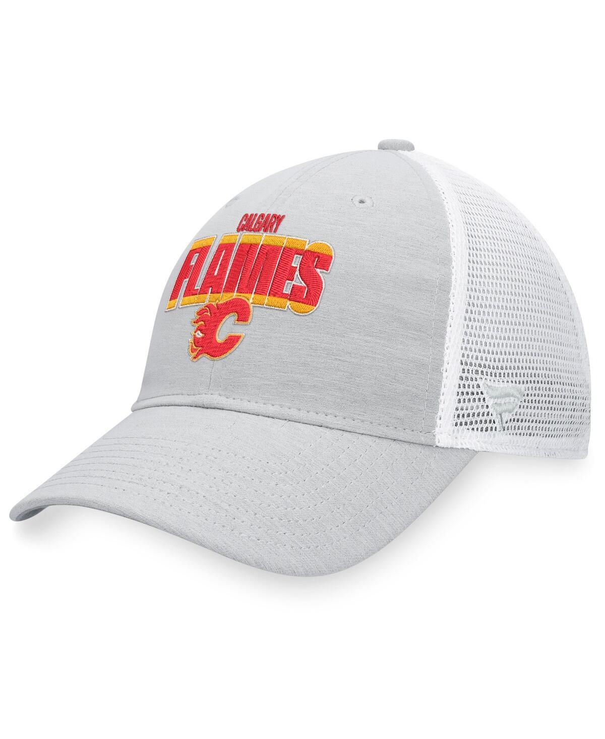 Men's Fanatics Branded Heather Gray/White Calgary Flames Team Trucker Snapback Hat Product Image