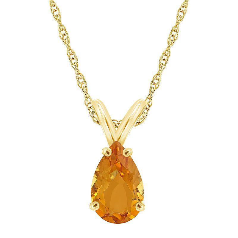 Celebration Gems 14k Gold Gemstone Teardrop Pendant Necklace, Womens, Size: 18, Orange Product Image