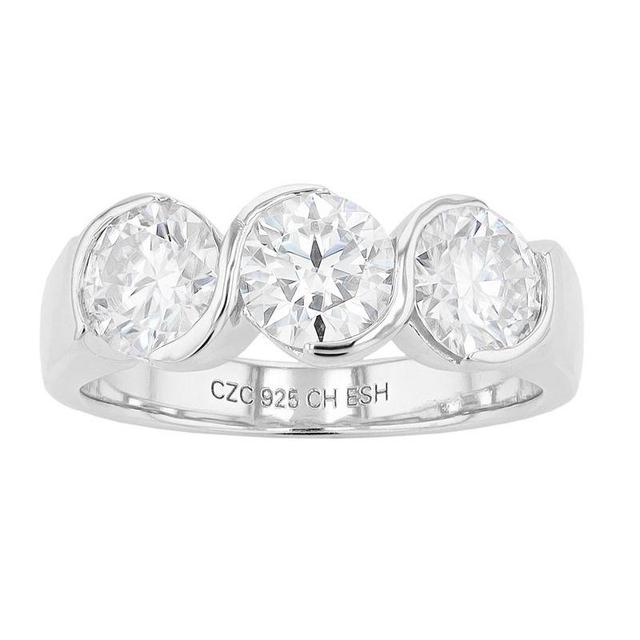 Stella Valentino Sterling Silver Lab Created Moissanite 3-Stone Past, Present & Future Ring, Womens Product Image