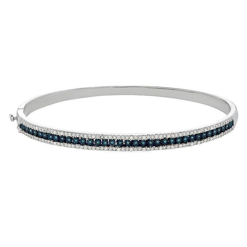 Sterling Silver 1/2 Carat T.W. Blue & White Diamond Bangle Bracelet, Womens Silver Tone Product Image