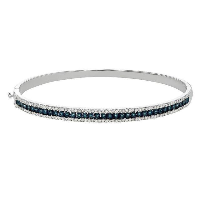 Sterling Silver 1/2 Carat T.W. Blue & White Diamond Bangle Bracelet, Womens Silver Tone Product Image