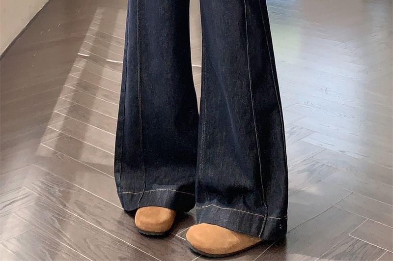 High Waist Unwashed Fleece-Lined Wide Leg Jeans Product Image