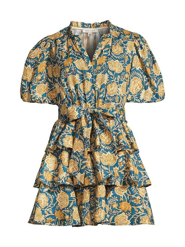 Womens Belted Floral Textured Cotton Minidress Product Image