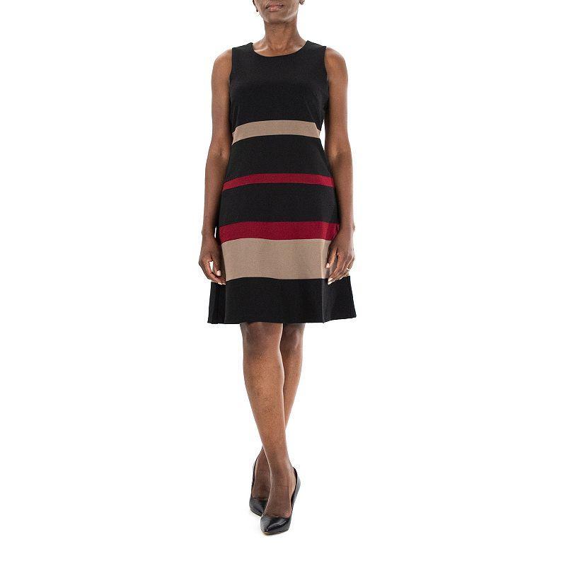 Womens Nina Leonard Sleeveless Jewelneck Colorblock Dress Black Red Deep Dive Product Image