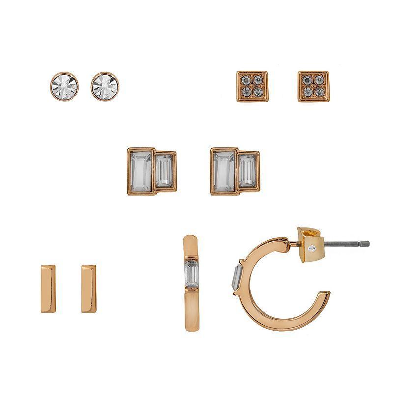 LC Lauren Conrad Gold Tone Crystal 5-Pack Assorted Earrings Set, Womens Product Image