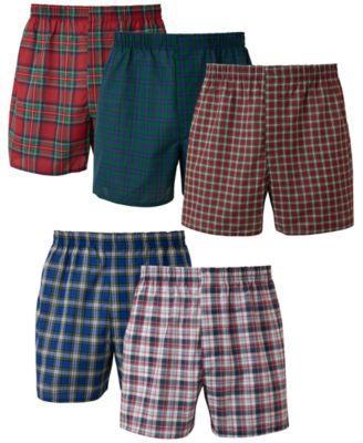 Mens Hanes Ultimate 5-pack Plaid Woven Boxers Red Product Image