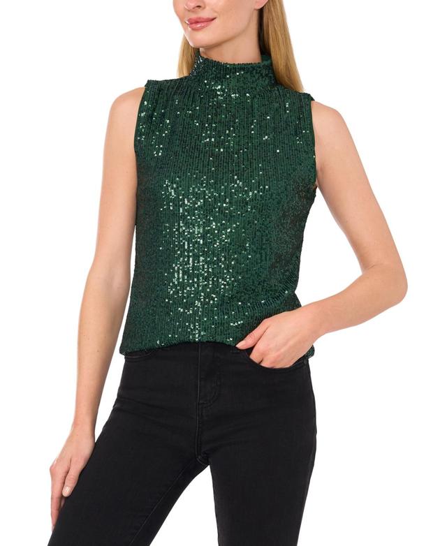 CeCe Womens Sequined Mock-Neck Top Product Image