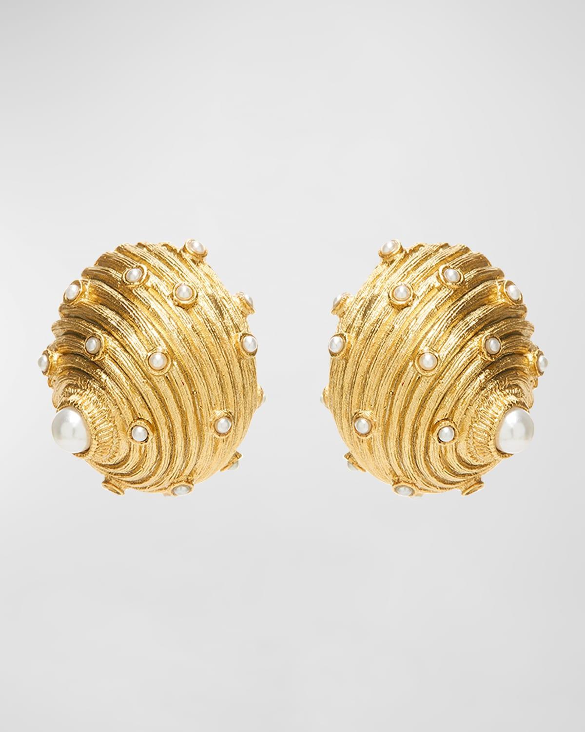 Womens Dotted Shell Goldtone & Imitation Pearl Earrings Product Image