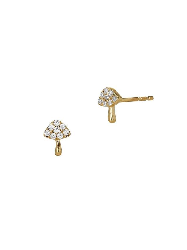 Womens Mini 14K Yellow Gold & .06 TCW Diamonds Mushroom Stud Earrings Product Image