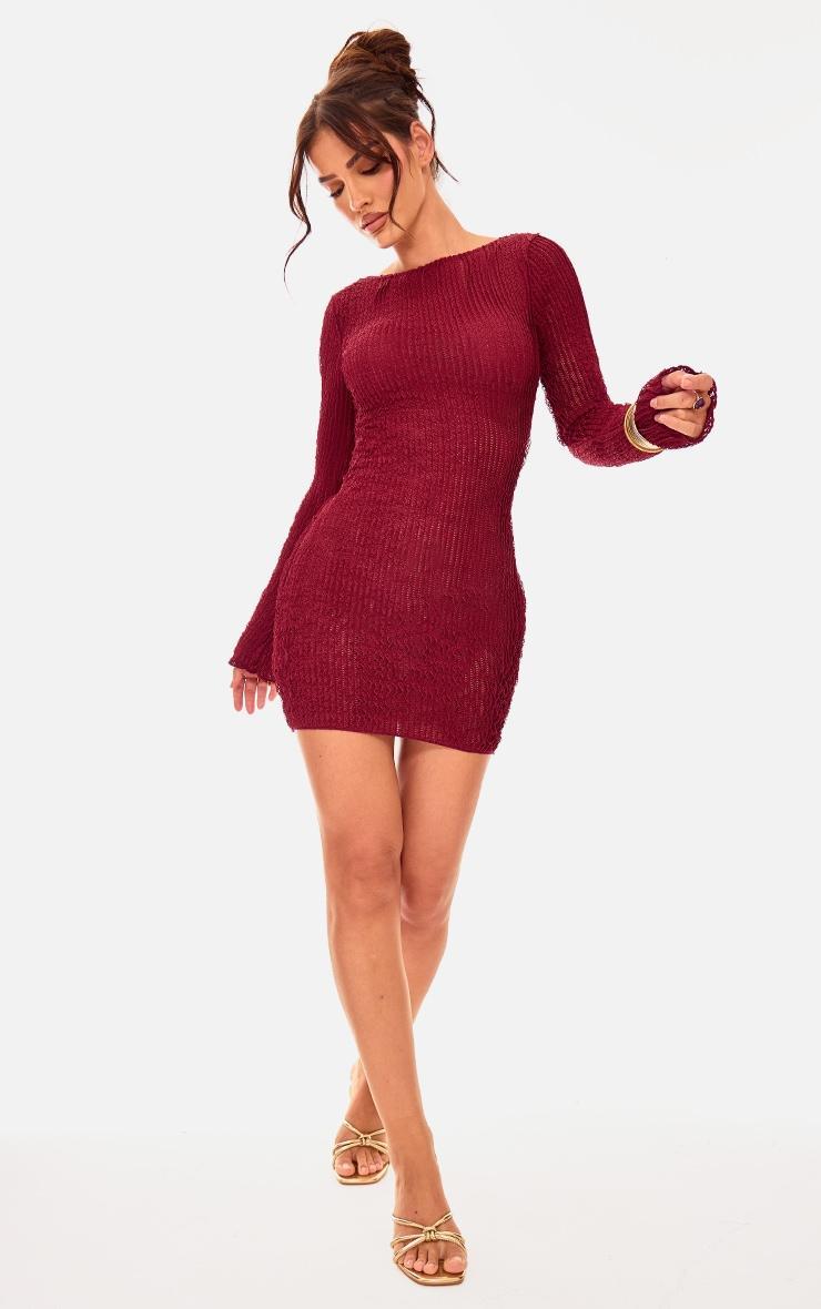 Burgundy TextuBurgundy Backless Tie Bodycon Dress Product Image