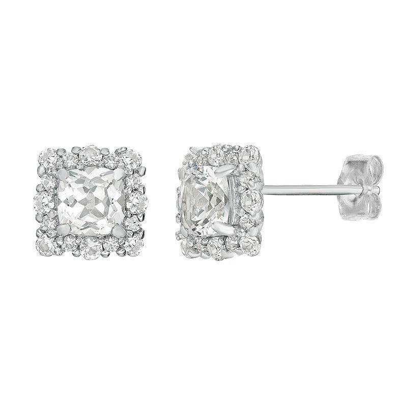 Gemminded Sterling Silver Lab-Created White Sapphire Earrings, Womens Product Image