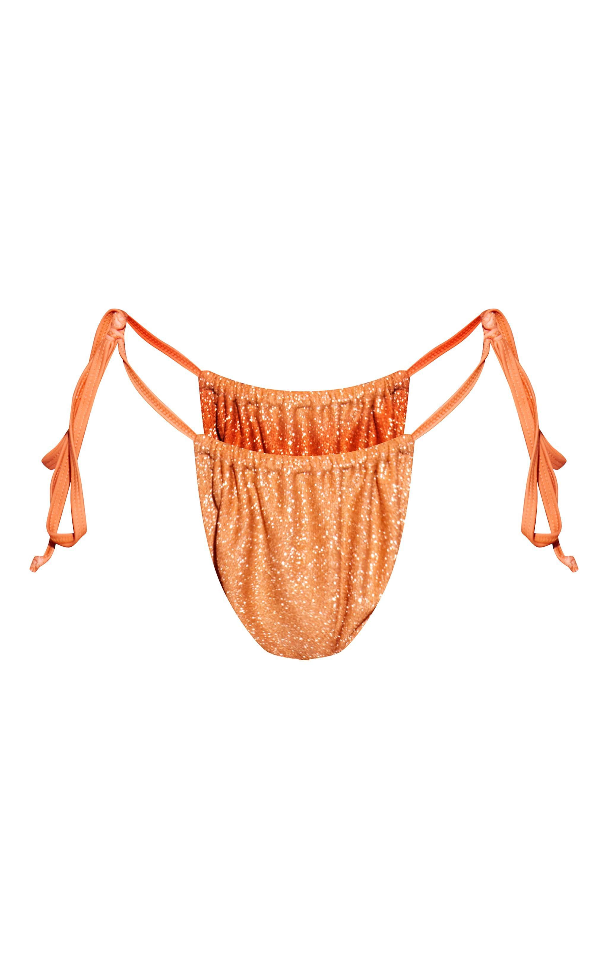 Orange Heart Trim Glitter Tie Side Bikini Bottoms Product Image