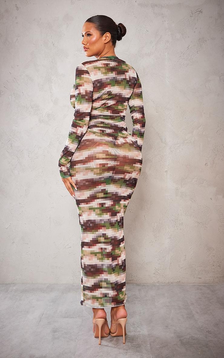  Shape Green Pixel Camo Print Long Sleeve Maxi Dress Product Image