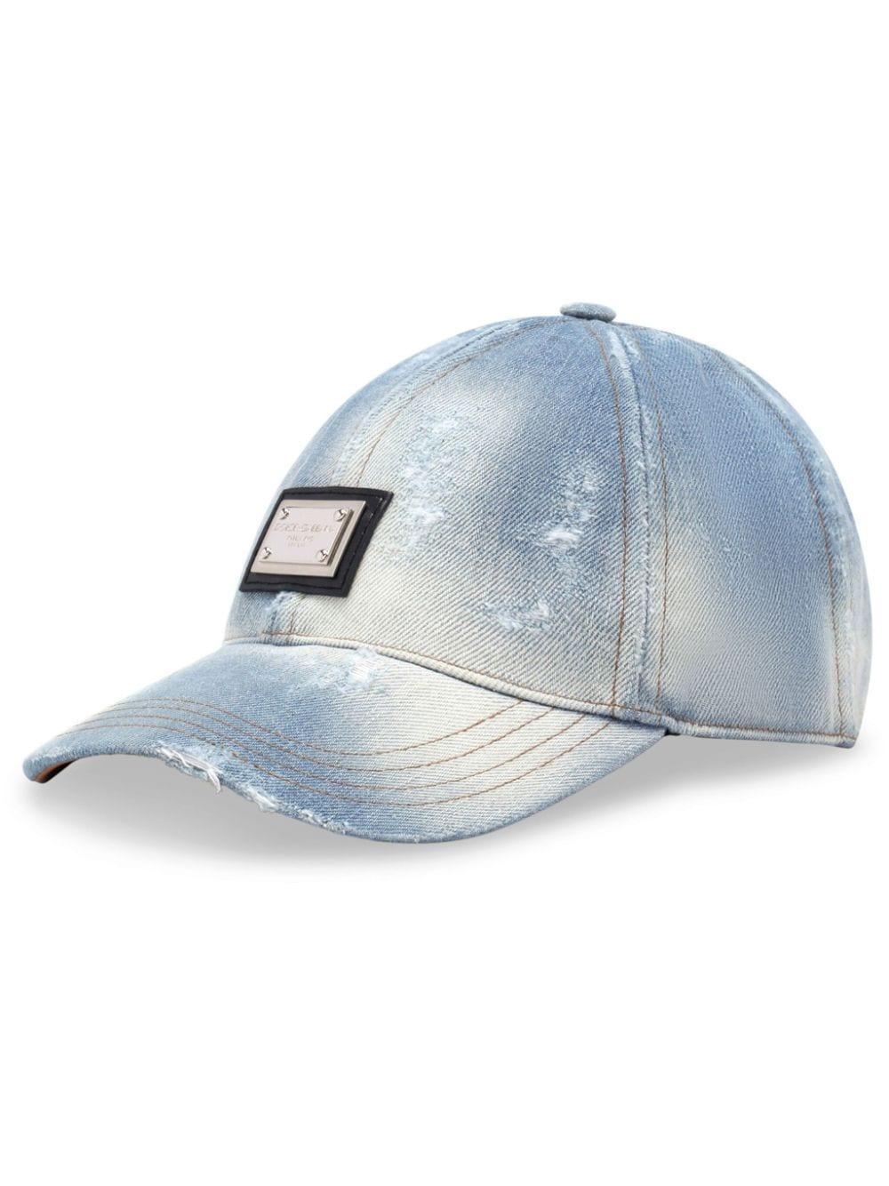 Logo-plaque Distressed Baseball Cap In Blue Product Image